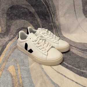 Campo Canvas White Pekin Black Leather Womens Size 6.5